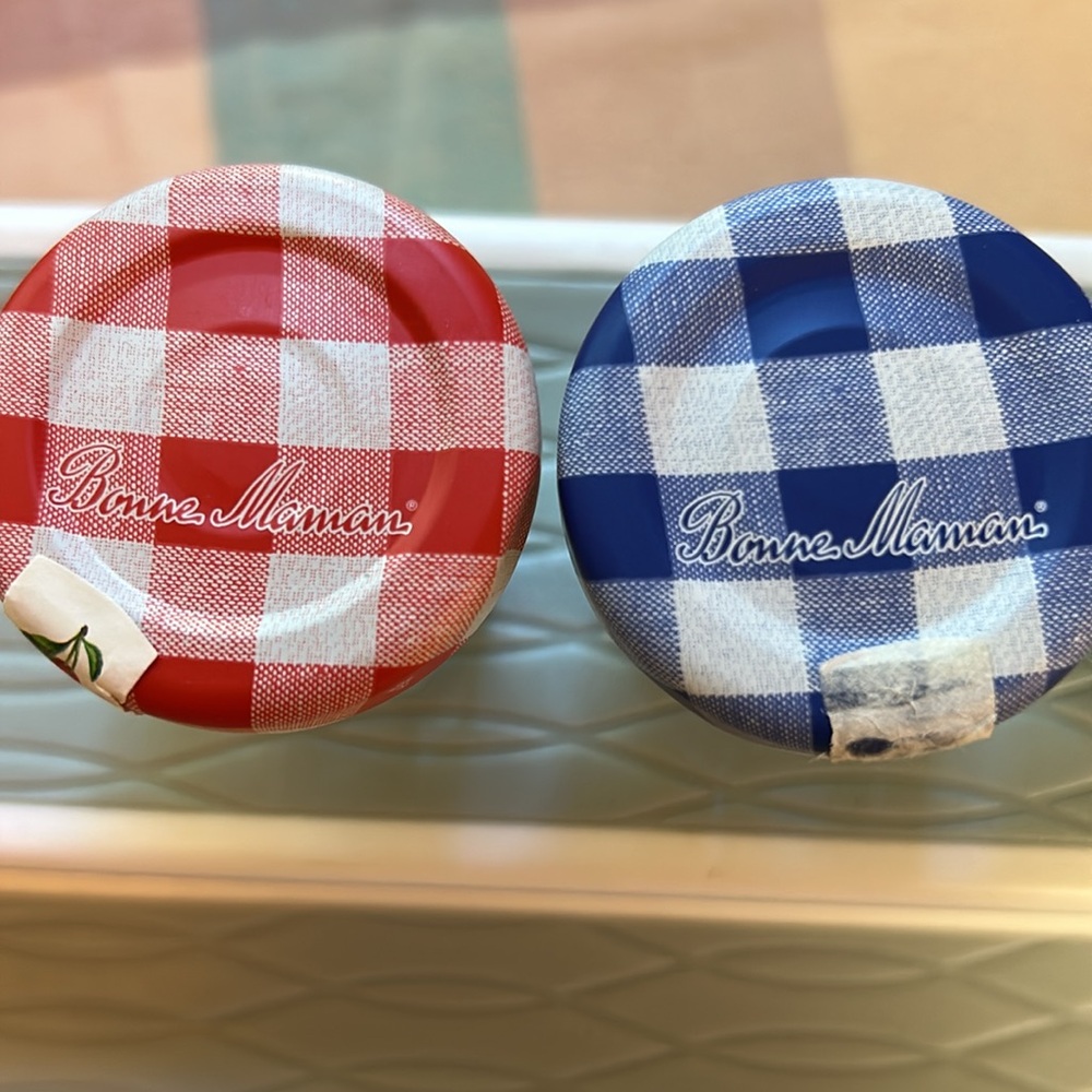 Bonne Maman Bundle of 5 Clear Glass with Assorted Color Gingham Lids Jars 1 Oz - Picture 5 of 9